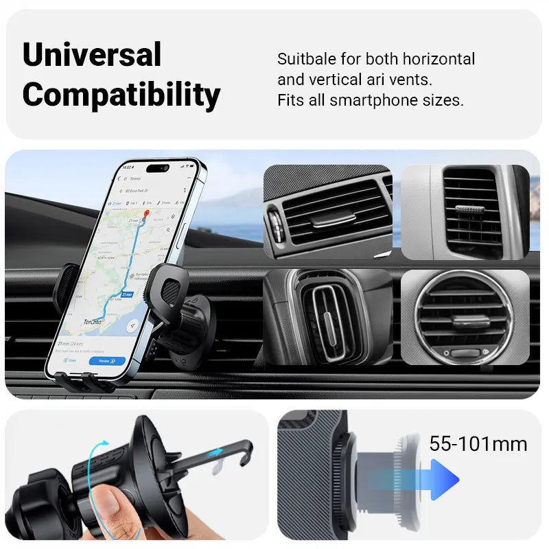 Crong Carclip Air Vent – universalus automobilinis telefono laikiklis į ventiliacijos groteles (juodas)