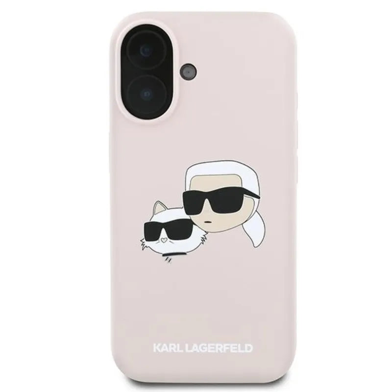 Karl Lagerfeld Silicone Double Heads Print MagSafe - Dėklas iPhone 16 Plus (rožinis)