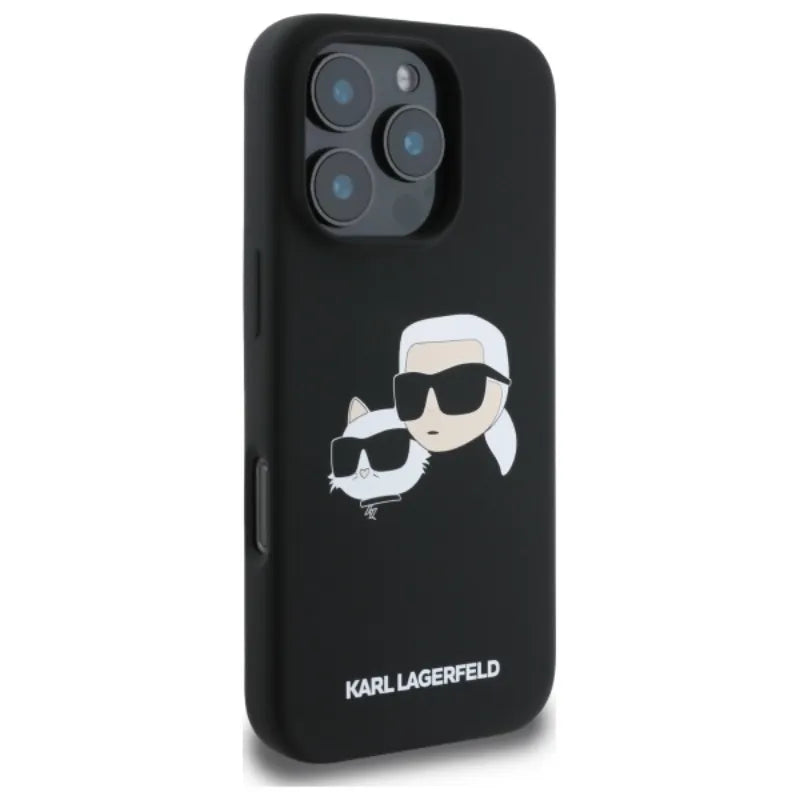 Karl Lagerfeld Silicone Double Heads Print MagSafe – dėklas iPhone 16 Pro (juodas)