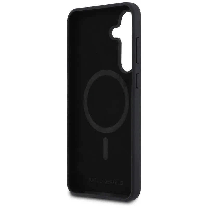 Karl Lagerfeld Silicone Karl & Choupette Heads MagSafe – Dėklas Samsung Galaxy S25 FE (juodas)