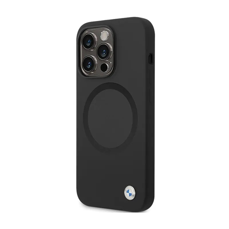 BMW Signature Liquid Silicone MagSafe dėklas, skirtas iPhone 14 Pro (juodas)