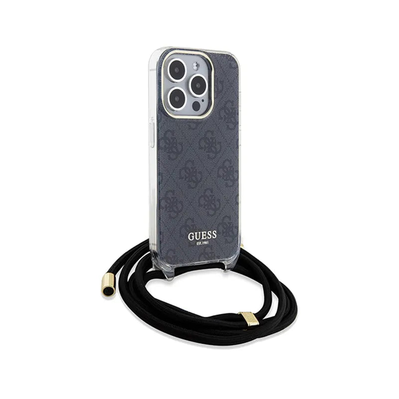Guess Crossbody Cord 4G Print - dėklas iPhone 15 Pro (juodas)