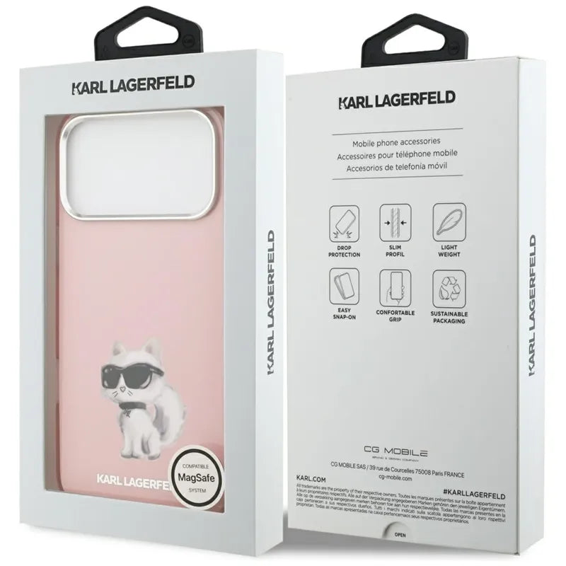 Karl Lagerfeld IML Aquarelle Choupette & Logo MagSafe - Dėklas iPhone 17 Pro Max (rožinis)
