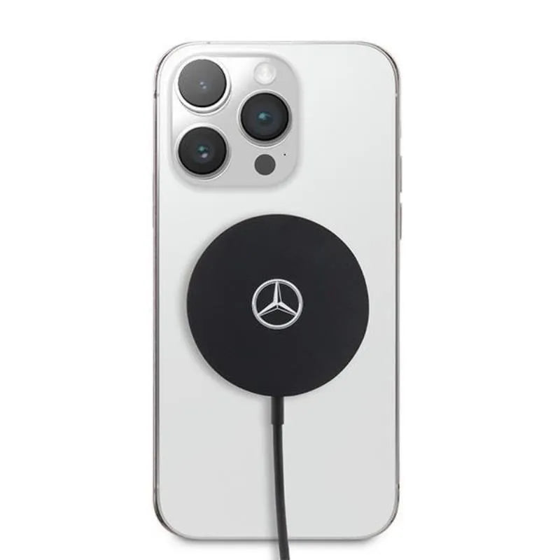 Mercedes Big Silver Logo – MagSafe 15 W belaidis įkroviklis (juodas)