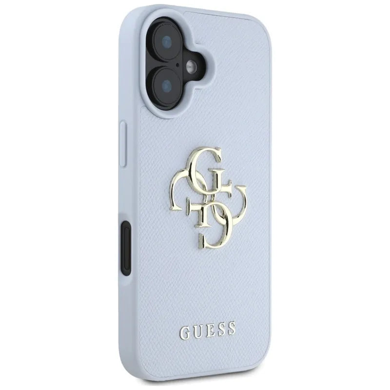 Guess Grained Big 4G Logo Small Classic Logo - dėklas iPhone 16 (mėlynas)