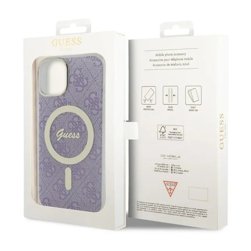 Guess 4G MagSafe – dėklas skirtas iPhone 14 Plus (violetinis)