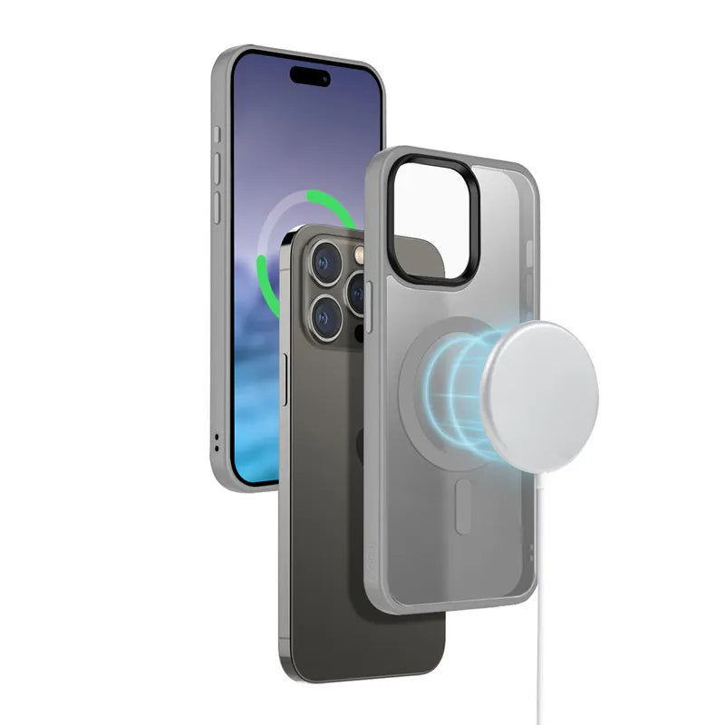 Crong Hybrid Frost MAG Cover – iPhone 15 Pro Max MagSafe dėklas (pilkas)