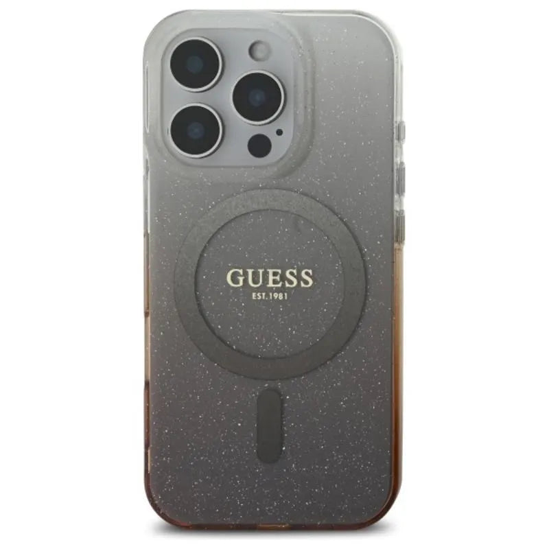 Guess IML Glitter Gradient MagSafe – dėklas iPhone 16 Pro (rudas)