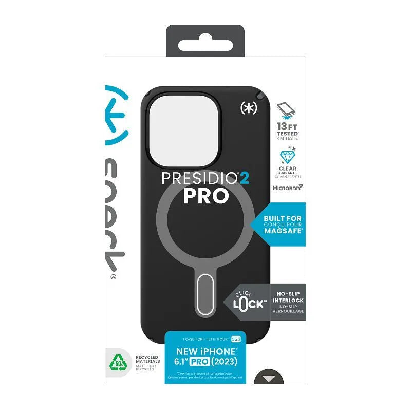 Speck Presidio2 Pro ClickLock & MagSafe dėklas iPhone 15 Pro (juodas / pilkas / baltas)