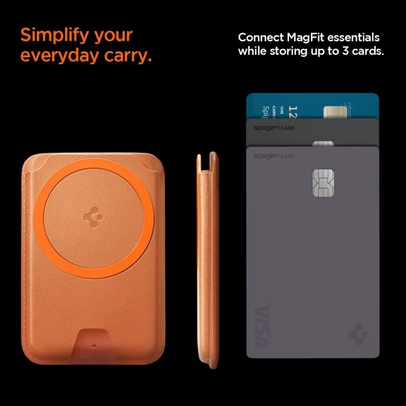 Spigen Valentinus MagFit + MagSafe – magnetinė piniginė (Metallic Orange)