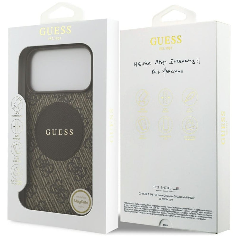 Guess 4G Circle Classic Logo MagSafe – Dėklas iPhone 17 Pro Max (Rudas)