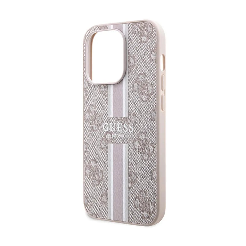 Guess 4G Printed Stripes MagSafe dėklas, skirtas iPhone 15 Pro (rožinis)
