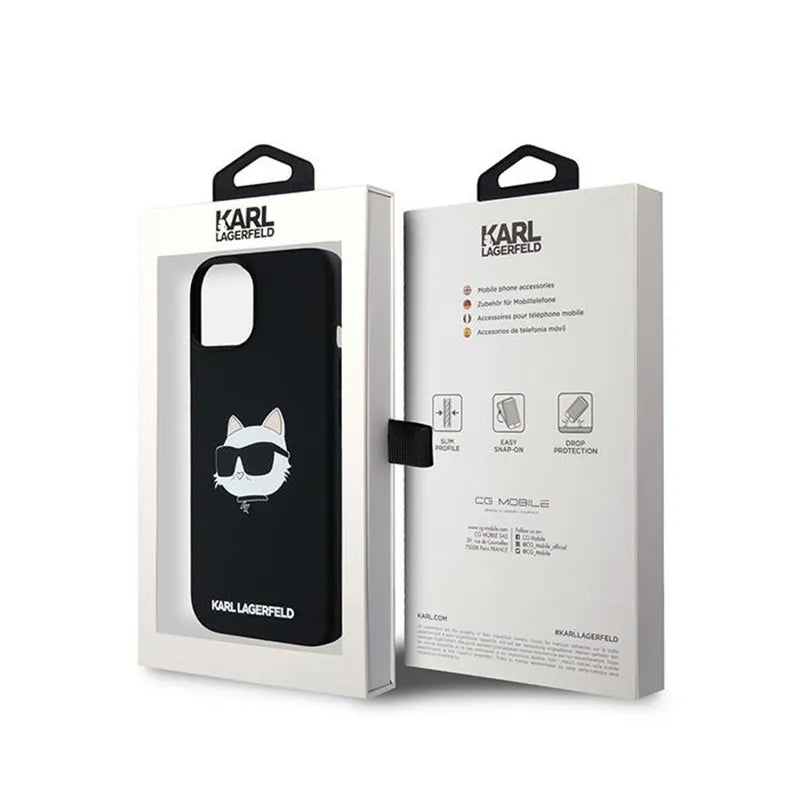 Karl Lagerfeld Silicone Choupette Head MagSafe – dėklas iPhone 15 Plus / 14 Plus (juodas)