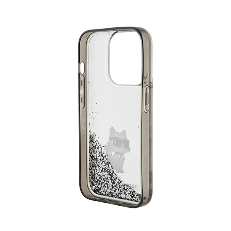 Karl Lagerfeld Liquid Glitter Choupette – iPhone 15 Pro dėklas (skaidrus)