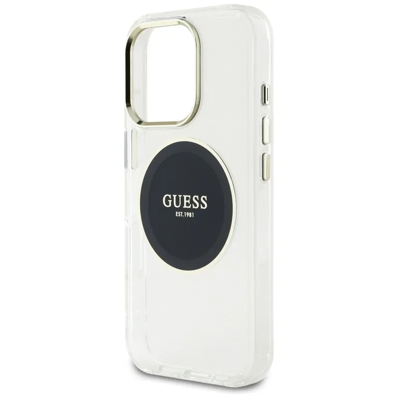 Guess IML Metal Colored Circle Classic Logo MagSafe – dėklas skirtas iPhone 16 Pro (juodas)