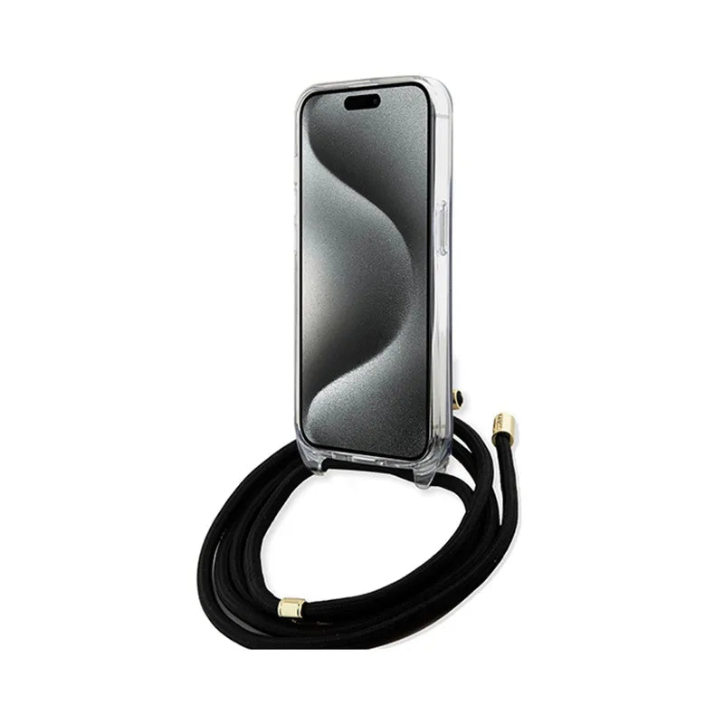 Guess Crossbody Cord 4G Print - dėklas iPhone 15 Pro (juodas)
