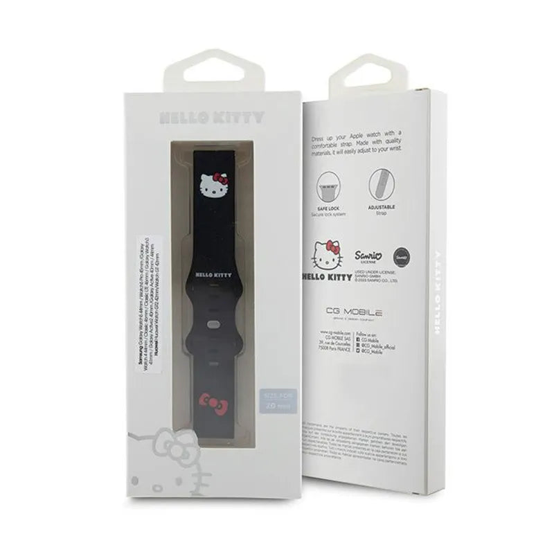 Hello Kitty Silicone Kitty Head – universalus 20 mm dirželis išmaniajam laikrodžiui (juodas)
