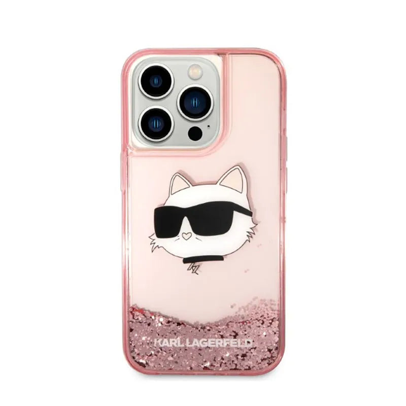 Karl Lagerfeld Liquid Glitter NFT Choupette Head – dėklas iPhone 14 Pro Max (rožinis)