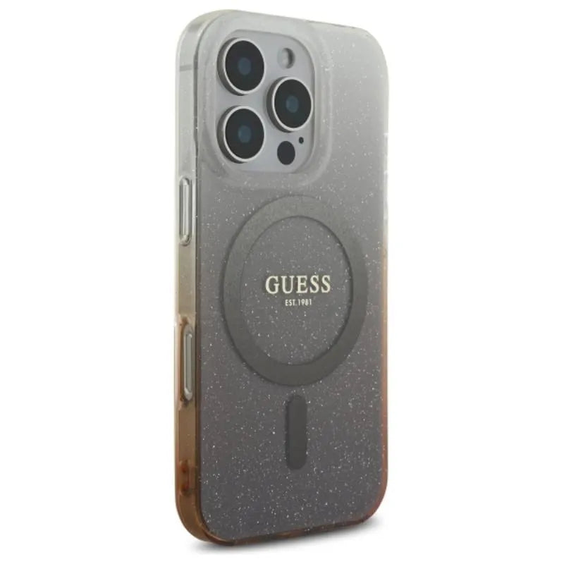 Guess IML Glitter Gradient MagSafe – dėklas iPhone 16 Pro (rudas)