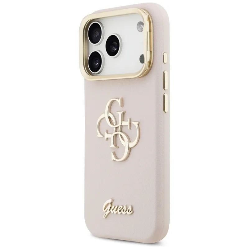 Guess Grained Big 4G & Stand Camera – dėklas iPhone 17 Pro (rožinis)