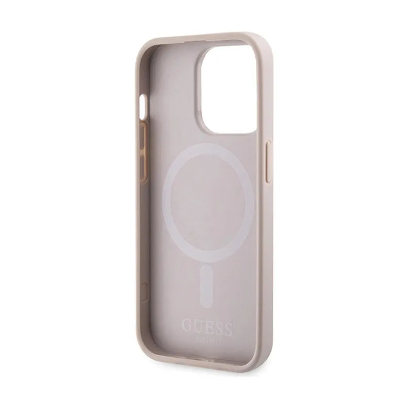 Guess 4G Printed Stripes MagSafe dėklas, skirtas iPhone 15 Pro (rožinis)