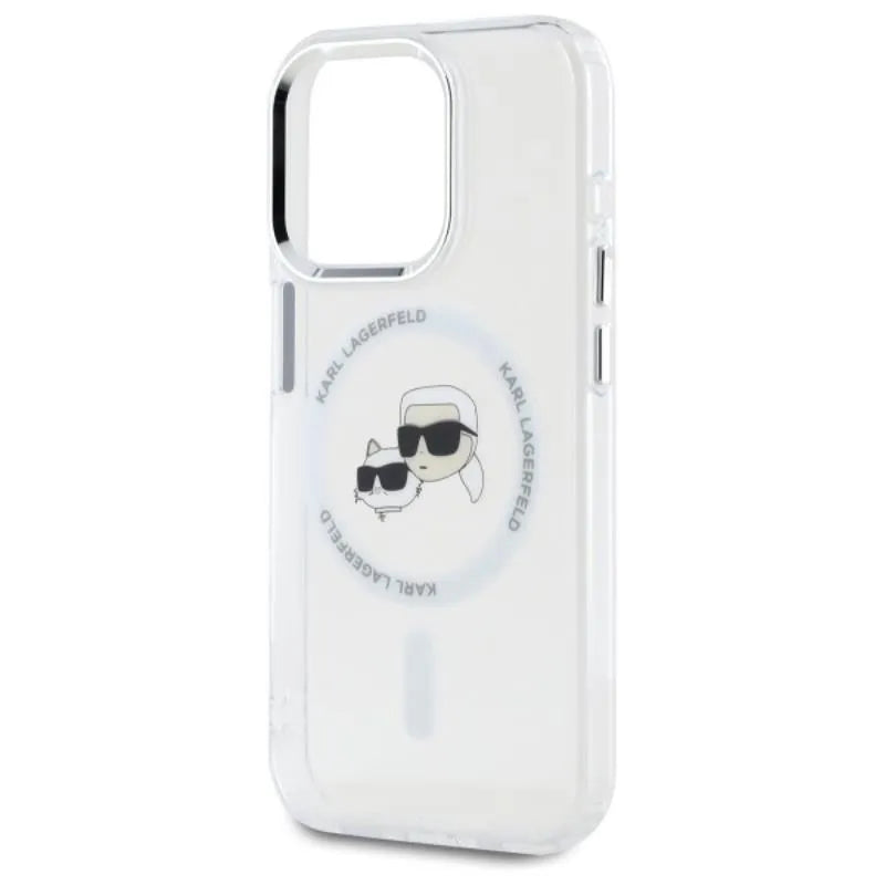 Karl Lagerfeld IML Metal Karl & Choupette Head MagSafe – dėklas iPhone 15 Pro Max (Baltas)