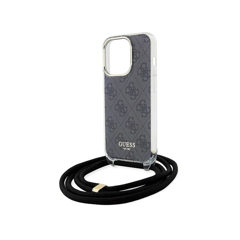 Guess Crossbody Cord 4G Print - dėklas iPhone 15 Pro (juodas)