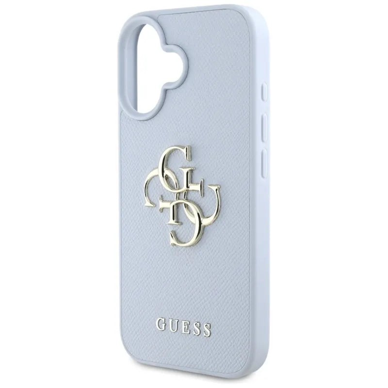 Guess Grained Big 4G Logo Small Classic Logo - dėklas iPhone 16 (mėlynas)