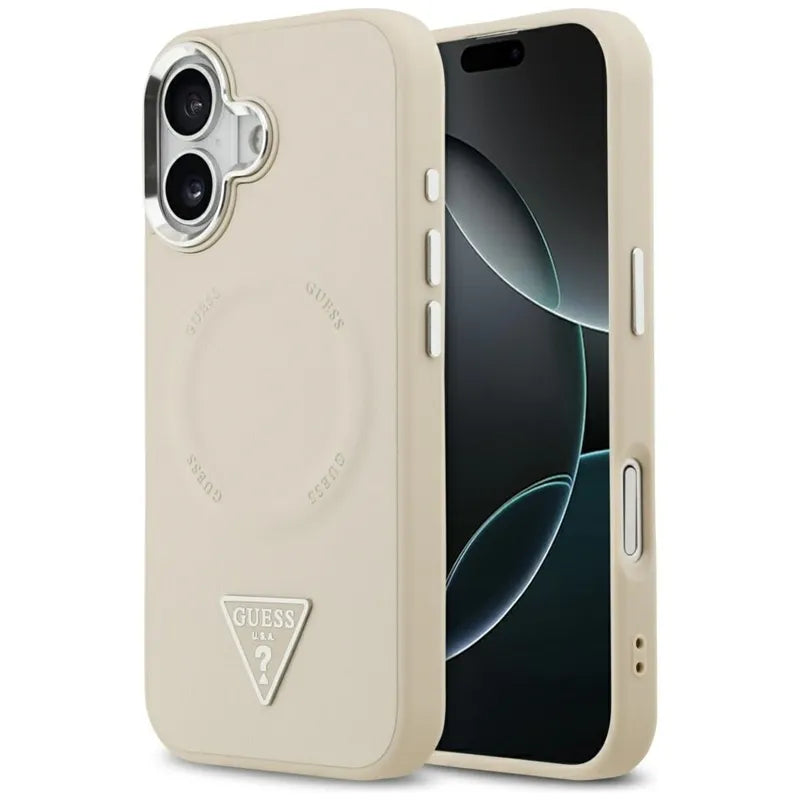 Guess Triangle Logo MagSafe - Dėklas iPhone 17 (Smėlio spalva)