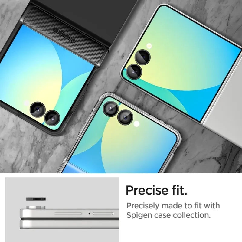 Spigen Optik Pro HD GLAS.TR EZ Fit fotoaparato apsauga, 2 vnt. – Objektyvo apsauga Samsung Galaxy Z Flip 7 (juoda)
