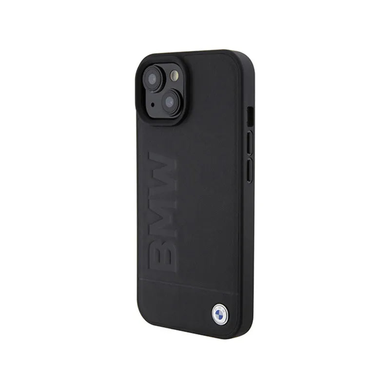 BMW Leather Hot Stamp MagSafe – dėklas iPhone 15 telefonui (juodas)