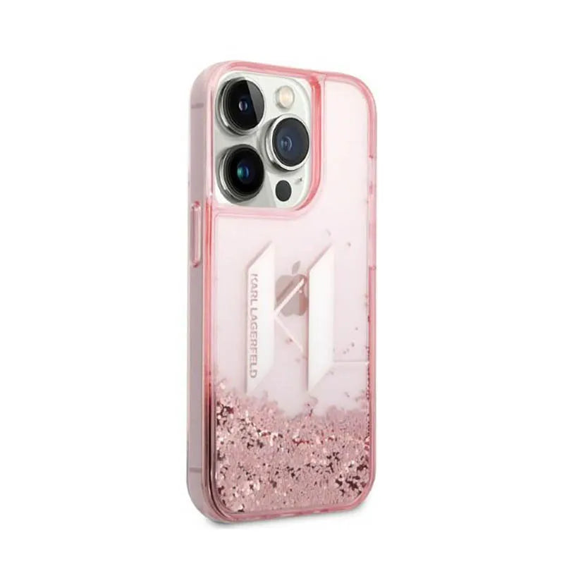 Karl Lagerfeld Liquid Glitter Big Logo dėklas – dėklas iPhone 14 Pro telefonui (rožinis)