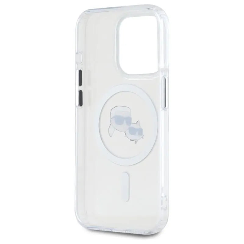 Karl Lagerfeld IML Metal Karl & Choupette Head MagSafe – dėklas iPhone 15 Pro Max (Baltas)