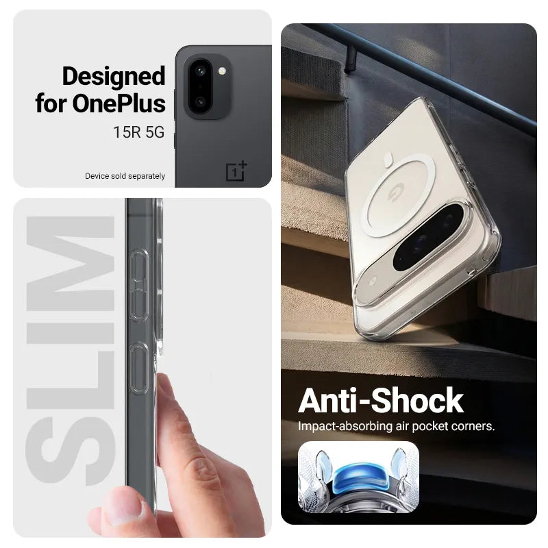 Crong Hybrid Clear Magnetic – MagSafe dėklas OnePlus 15R (Skaidrus)