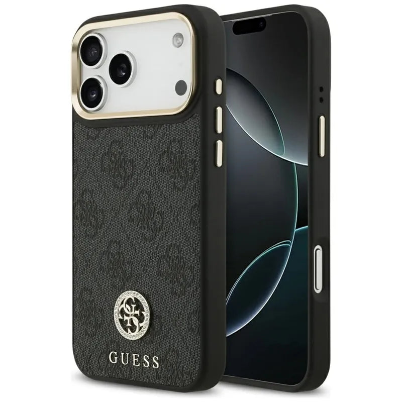Guess 4G Strass Logo MagSafe – dėklas iPhone 17 Pro Max (juodas)
