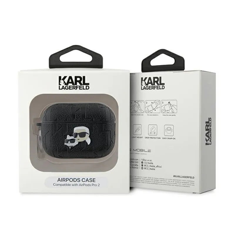 Karl Lagerfeld Monogram Karl & Choupette Head – AirPods Pro 2 dėklas (juodas)