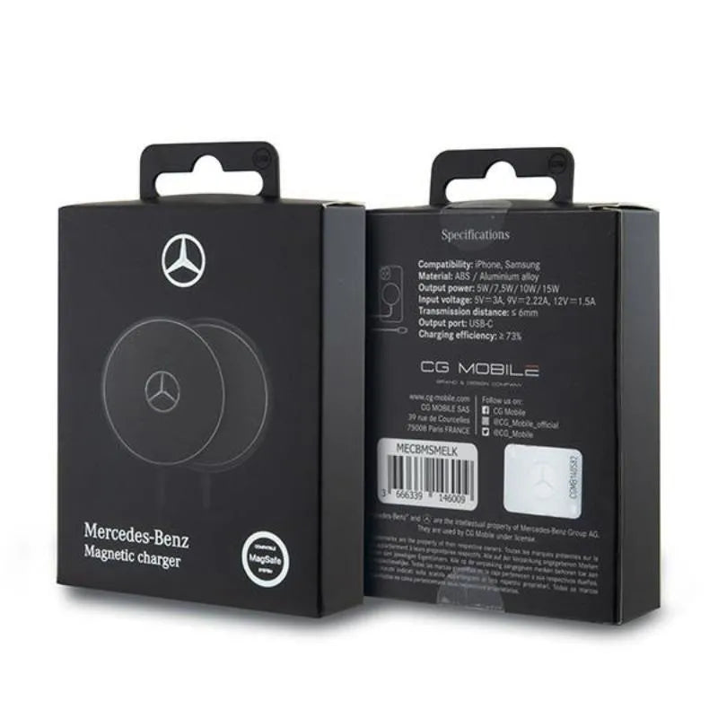 Mercedes Big Silver Logo – MagSafe 15 W belaidis įkroviklis (juodas)