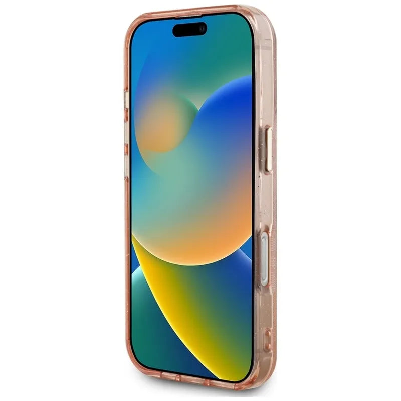 Guess IML Metal Glitter 4G Circle Triangle MagSafe – dėklas iPhone 16 Pro Max telefonui (rožinis)