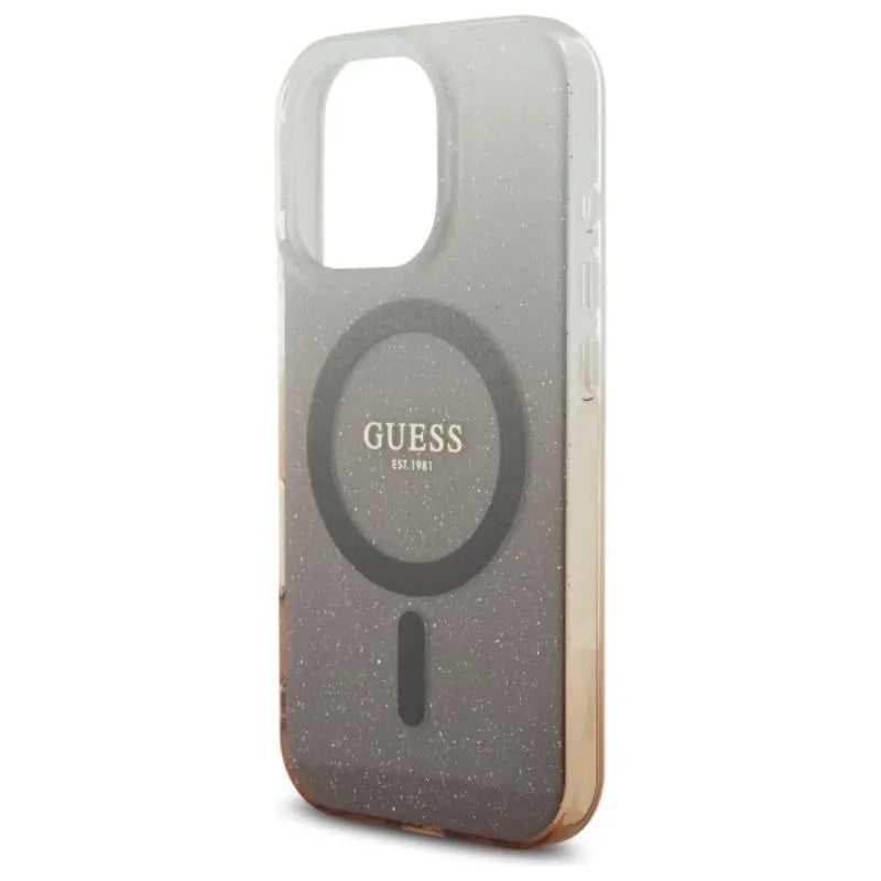 Guess IML Glitter Gradient MagSafe – dėklas iPhone 16 Pro (rudas)