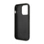 Guess Saffiano Metal Logo Stripes – dėklas iPhone 14 Pro (juodas)