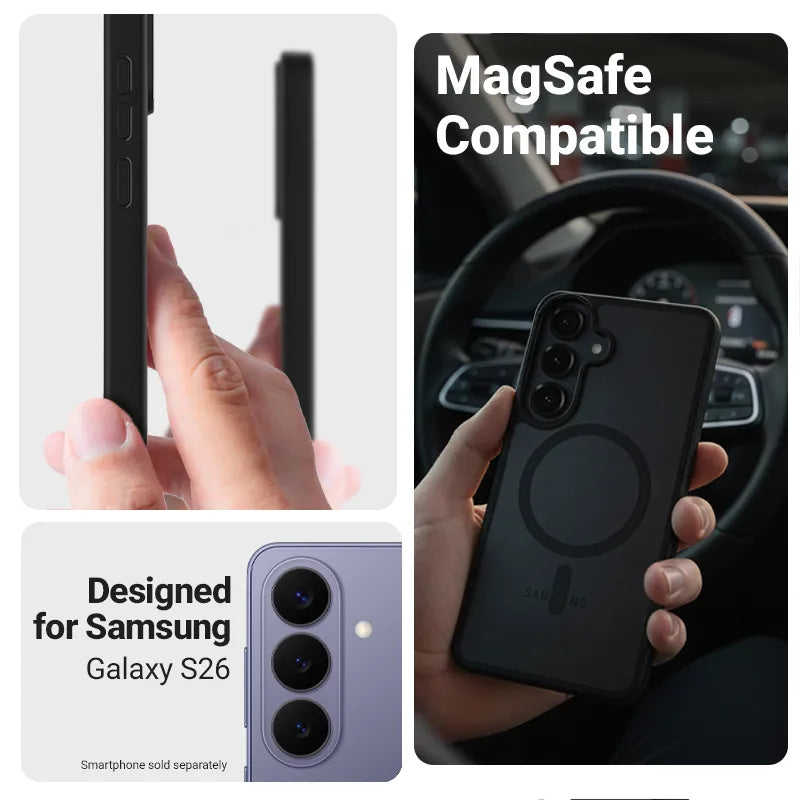 „Crong Hybrid Matte Magnetic“ – „MagSafe“ dėklas, skirtas „Samsung Galaxy S26“ (levandų spalvos)