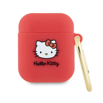 Hello Kitty silikoninis 3D kačiuko galvos dėklas, skirtas AirPods 1/2 gen (fuksijos spalvos)