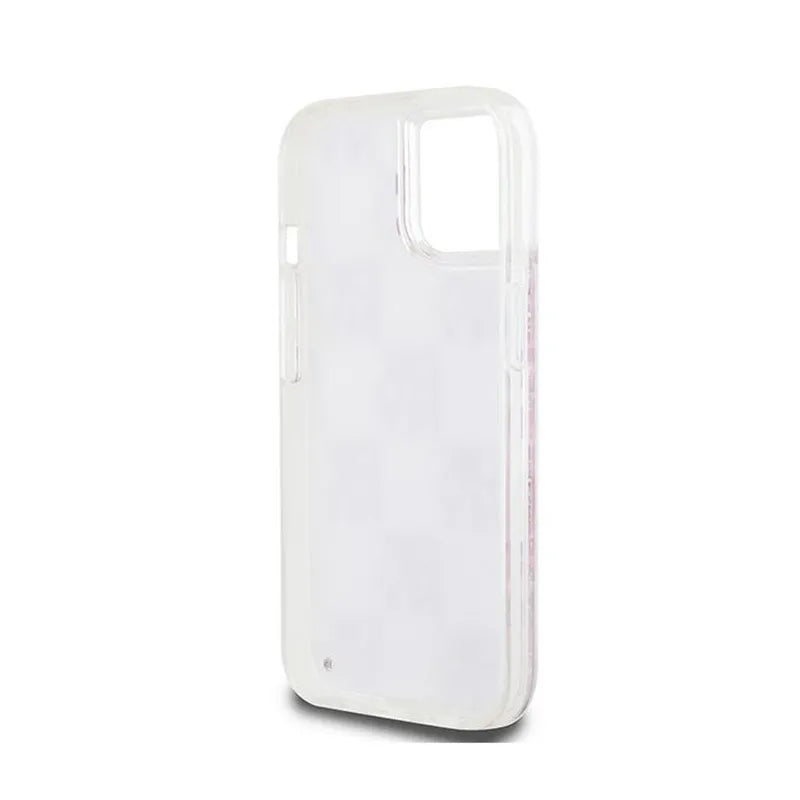 DKNY Liquid Glitter Multilogo – dėklas iPhone 15 / 14 / 13 (rožinis)