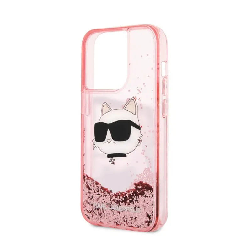 Karl Lagerfeld Liquid Glitter NFT Choupette Head – dėklas iPhone 14 Pro Max (rožinis)