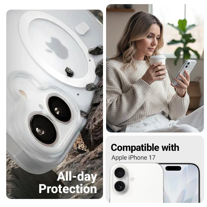 Crong Hybrid Matte Magnetic – „MagSafe“ dėklas, skirtas „iPhone 17“ (baltas)