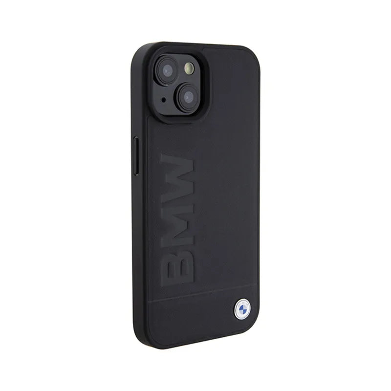 BMW Leather Hot Stamp MagSafe – dėklas iPhone 15 telefonui (juodas)
