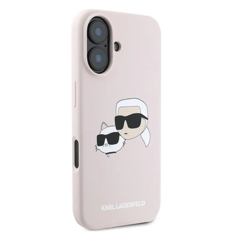 Karl Lagerfeld Silicone Double Heads Print MagSafe - Dėklas iPhone 16 Plus (rožinis)