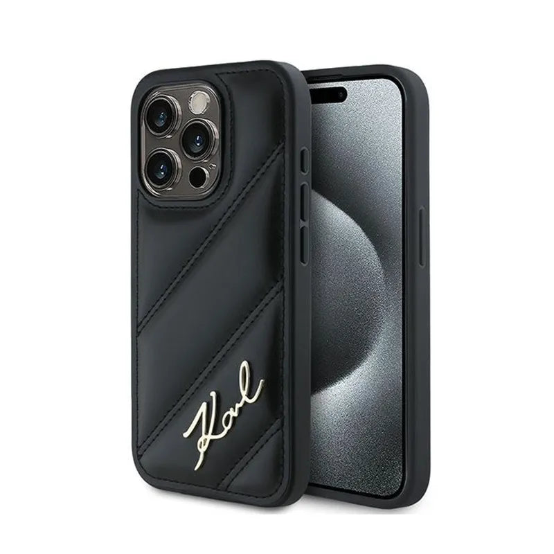 Karl Lagerfeld Diagonal Quilted Script - Dėklas, skirtas iPhone 15 Pro (juodas)