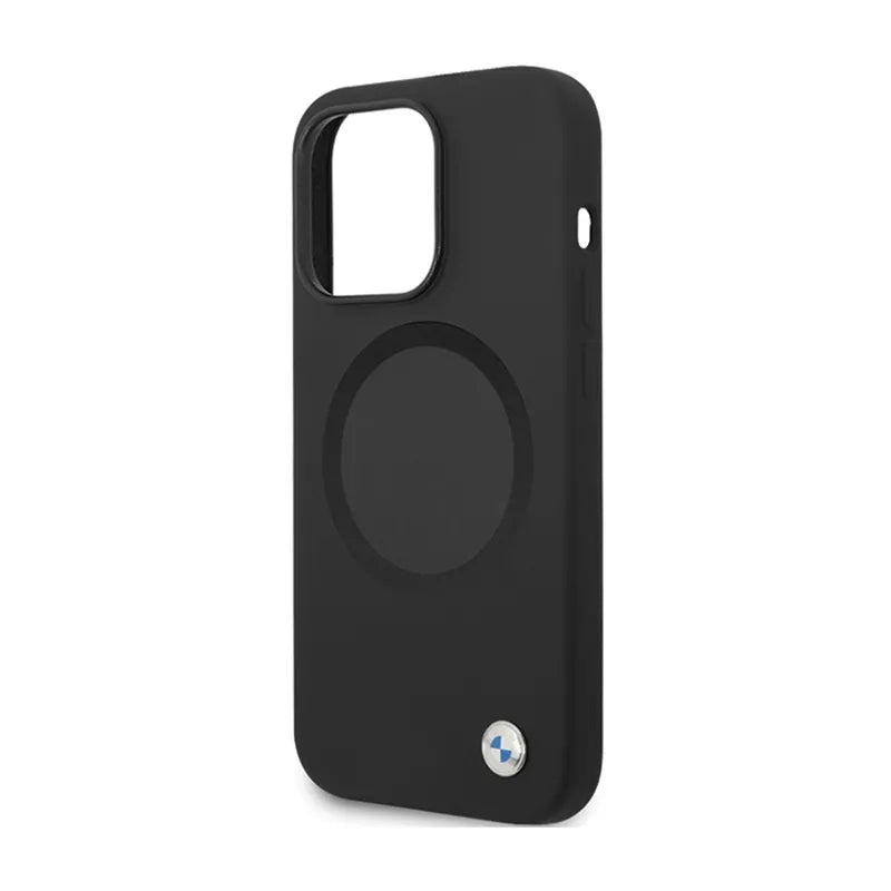 BMW Signature Liquid Silicone MagSafe dėklas, skirtas iPhone 14 Pro (juodas)