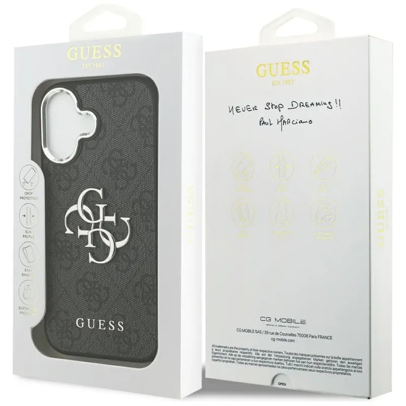 Guess 4G Big 4G Classic Logo – dėklas iPhone 17 (juodas / sidabrinis)